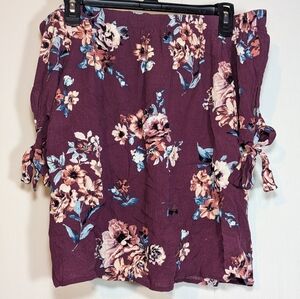 Gypsies and Moondust Off the Shoulder Floral Top Maroon Boho Hippie Burgundy Red